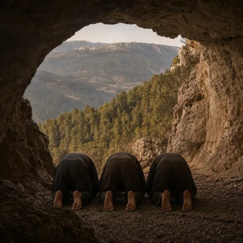 Recreación de una oración colectiva en una cueva de la Sierra de Segura